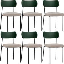 Kit 06 Cadeiras Para Sala De Jantar Melina L02 Facto Verde Musgo Linho Bege - Lyam Decor