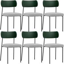 Kit 06 Cadeiras Para Sala De Jantar Melina L02 Facto Verde Musgo Linho Cinza - Lyam Decor