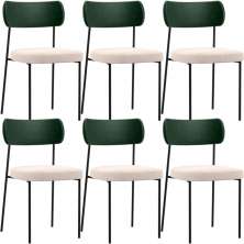 Kit 06 Cadeiras Para Sala De Jantar Melina L02 Facto Verde Musgo Suede Bege - Lyam Decor