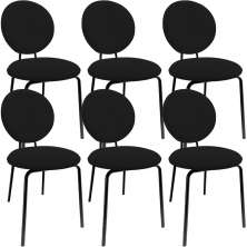 Kit 06 Cadeiras Para Sala de Jantar Cozinha Évora L02 Suede Preto - Lyam