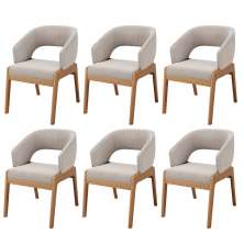 Kit 06 Cadeiras de Jantar e Estar Living Estofada Lince L02 Bouclê Bege - Lyam Decor
