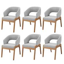 Kit 06 Cadeiras de Jantar e Estar Living Estofada Lince L02 Bouclê Cinza - Lyam Decor