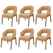 Kit 06 Cadeiras de Jantar e Estar Living Estofada Lince L02 Bouclê Mostarda - Lyam Decor