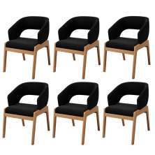 Kit 06 Cadeiras de Jantar e Estar Living Estofada Lince L02 Bouclê Preto - Lyam Decor