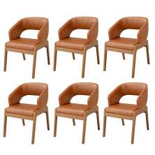 Kit 06 Cadeiras de Jantar e Estar Living Estofada Lince L02 Couríssimo Camel - Lyam Decor
