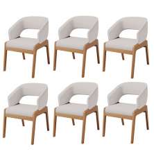 Kit 06 Cadeiras de Jantar e Estar Living Estofada Lince L02 Linho Bege - Lyam Decor