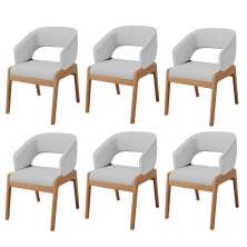Kit 06 Cadeiras de Jantar e Estar Living Estofada Lince L02 Linho Cinza - Lyam Decor