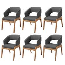 Kit 06 Cadeiras de Jantar e Estar Living Estofada Lince L02 Linho Cinza Escuro - Lyam Decor