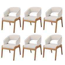 Kit 06 Cadeiras de Jantar e Estar Living Estofada Lince L02 Linho Cru - Lyam Decor