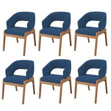Kit 06 Cadeiras de Jantar e Estar Living Estofada Lince L02 Suede Azul Marinho - Lyam Decor