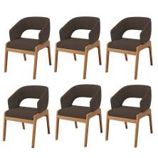 Kit 06 Cadeiras de Jantar e Estar Living Estofada Lince L02 Suede Marrom - Lyam Decor