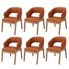 Kit 06 Cadeiras de Jantar e Estar Living Estofada Lince L02 Tecido Terracota - Lyam Decor