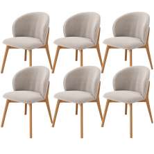 Kit 06 Cadeiras de Jantar e Estar Living Estofada Mia L02 Bouclê Bege - Lyam Decor
