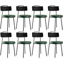 Kit 08 Cadeira Estofada Para Sala Jantar Barcelona L02 Couríssimo Preto Facto Verde Musgo - Lyam