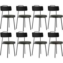 Kit 08 Cadeiras Decorativa Estofada Sala Jantar Barcelona L02 Couríssimo Preto Linho Chumbo - Lyam