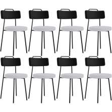 Kit 08 Cadeiras Decorativa Estofada Sala Jantar Barcelona L02 Couríssimo Preto Linho Cinza - Lyam