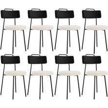 Kit 08 Cadeiras Decorativa Estofada Sala Jantar Barcelona L02 Couríssimo Preto Linho Cru - Lyam