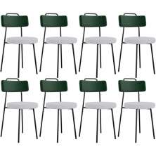 Kit 08 Cadeiras Decorativa Estofada Sala Jantar Barcelona L02 Facto Verde Musgo Linho Cinza - Lyam