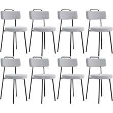 Kit 08 Cadeiras Decorativas Estofada Para Sala De Jantar Barcelona L02 Bouclê Cinza - Lyam Decor