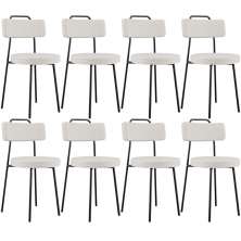 Kit 08 Cadeiras Decorativas Estofada Para Sala De Jantar Barcelona L02 Bouclê Cru - Lyam Decor