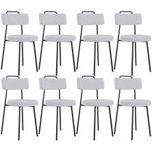 Kit 08 Cadeiras Decorativas Estofada Para Sala De Jantar Barcelona L02 Linho Cinza - Lyam Decor