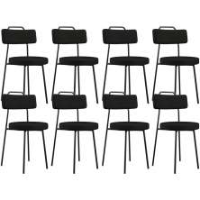 Kit 08 Cadeiras Decorativas Estofada Para Sala De Jantar Barcelona L02 Poliéster Preto - Lyam