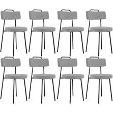 Kit 08 Cadeiras Decorativas Estofada Para Sala De Jantar Barcelona L02 Suede Cinza - Lyam Decor