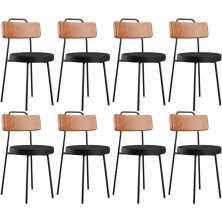 Kit 08 Cadeiras Decorativas Estofada Para Sala Jantar Barcelona L02 Couríssimo Camel Preto - Lyam