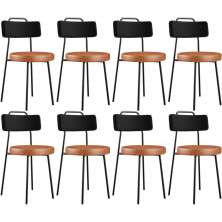 Kit 08 Cadeiras Decorativas Estofada Para Sala Jantar Barcelona L02 Couríssimo Preto Camel - Lyam