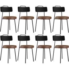Kit 08 Cadeiras Decorativas Estofada Para Sala Jantar Barcelona L02 Couríssimo Preto Marrom - Lyam