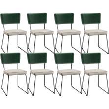 Kit 08 Cadeiras Decorativas Estofada Sala Jantar Allana L02 Facto Verde Musgo Linho Cru - Lyam Decor
