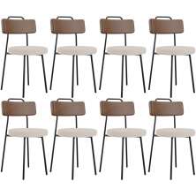 Kit 08 Cadeiras Decorativas Estofada Sala Jantar Barcelona L02 Couríssimo Marrom Linho Bege - Lyam