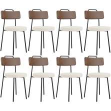 Kit 08 Cadeiras Decorativas Estofada Sala Jantar Barcelona L02 Couríssimo Marrom Linho Cru - Lyam