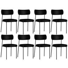 Kit 08 Cadeiras Decorativas Estofadas Para Sala de Jantar Melina L02 Couríssimo Preto - Lyam Decor