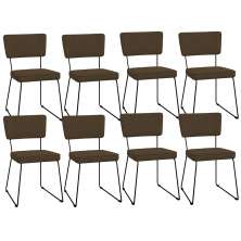 Kit 08 Cadeiras Decorativas Para Sala De Jantar Allana L02 Suede Marrom - Lyam Decor