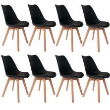 Kit 08 Cadeiras Decorativas Para Sala de Jantar Ayla Com Base de Madeira E01 Preto - Lyam Decor