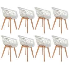 Kit 08 Cadeiras Decorativas Para Sala de Jantar Madri Com Base de Madeira E01 Branco - Lyam Decor