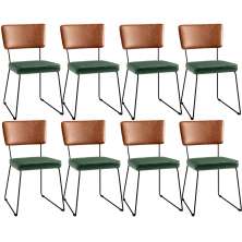 Kit 08 Cadeiras Decorativas Sala Jantar Allana L02 Couríssimo Camel Facto Verde Musgo - Lyam Decor