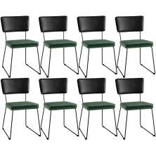 Kit 08 Cadeiras Decorativas Sala Jantar Allana L02 Couríssimo Preto Facto Verde Musgo - Lyam Decor
