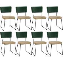 Kit 08 Cadeiras Decorativas Sala Jantar Allana L02 Facto Verde Musgo Linho Bege Escuro - Lyam Decor