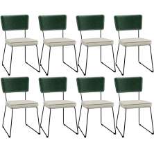 Kit 08 Cadeiras Decorativas Sala Jantar Allana L02 Facto Verde Musgo Linho Champagne - Lyam Decor