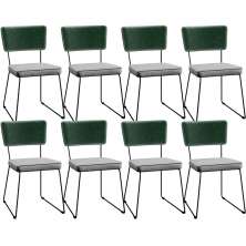 Kit 08 Cadeiras Decorativas Sala Jantar Allana L02 Facto Verde Musgo Linho Cinza - Lyam Decor