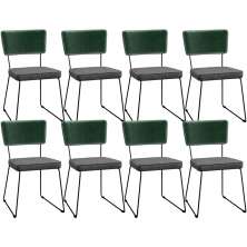 Kit 08 Cadeiras Decorativas Sala Jantar Allana L02 Facto Verde Musgo Linho Cinza Escuro - Lyam Decor