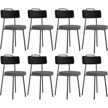 Kit 08 Cadeiras Estofada Sala De Jantar Barcelona L02 Couríssimo Preto Linho Cinza Escuro - Lyam
