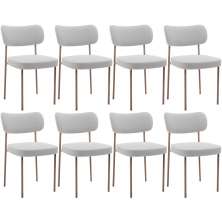 Kit 08 Cadeiras Estofadas Para Sala De Jantar Melina Base Arena L02 Bouclê Cinza - Lyam Decor