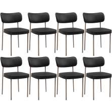Kit 08 Cadeiras Estofadas Para Sala De Jantar Melina Base Arena L02 Couríssimo Preto - Lyam Decor