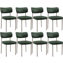 Kit 08 Cadeiras Estofadas Para Sala De Jantar Melina Base Arena L02 Couríssimo Verde Musgo - Lyam Decor