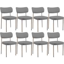 Kit 08 Cadeiras Estofadas Para Sala De Jantar Melina Base Arena L02 Linho Cinza Escuro - Lyam Decor