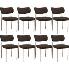 Kit 08 Cadeiras Estofadas Para Sala De Jantar Melina Base Arena L02 Suede Marrom - Lyam Decor