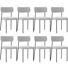 Kit 08 Cadeiras Estofadas Para Sala De Jantar Melina L02 Bouclê Cinza - Lyam Decor